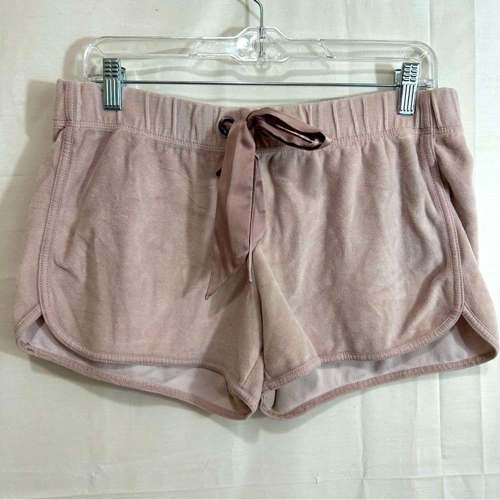 Green Tea Women Fleece Elastic Waist with Ribbon Pajama Loungewear Shorts Pink M